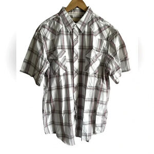 Coastal Men’s western style plaid SS shirt with pearl snap buttons.  Size 2XL
